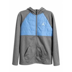 Jordan Boys Large 12-13 Gray Blue Full Zip Hooded Jacket Quilted Athletic L